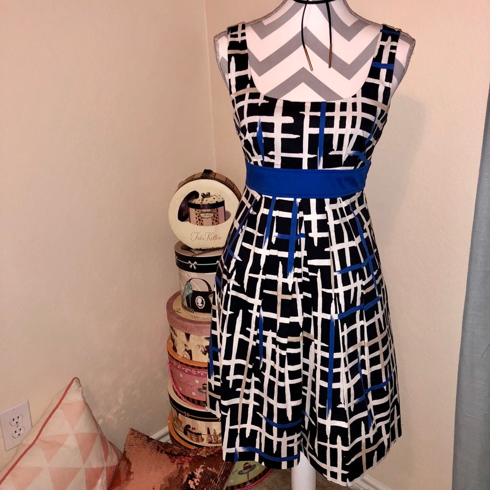 Flared Geometric Blue Dress